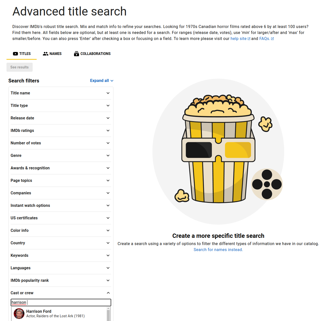 imdb advanced search website screenshot